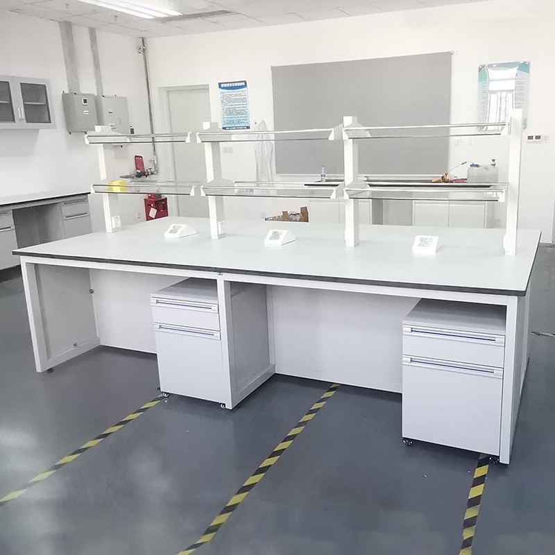 Steel and wood laboratory bench + movable cabinet